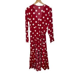 Cooper Street Polka Dot Red & White Long Sleeve Classic Wrap Midi Dress Size 2